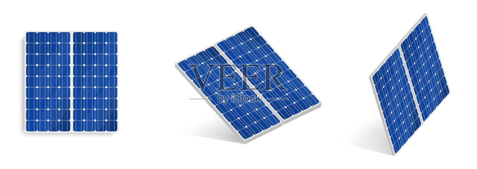 一套平面等距现代太阳能电池板插画图片素材