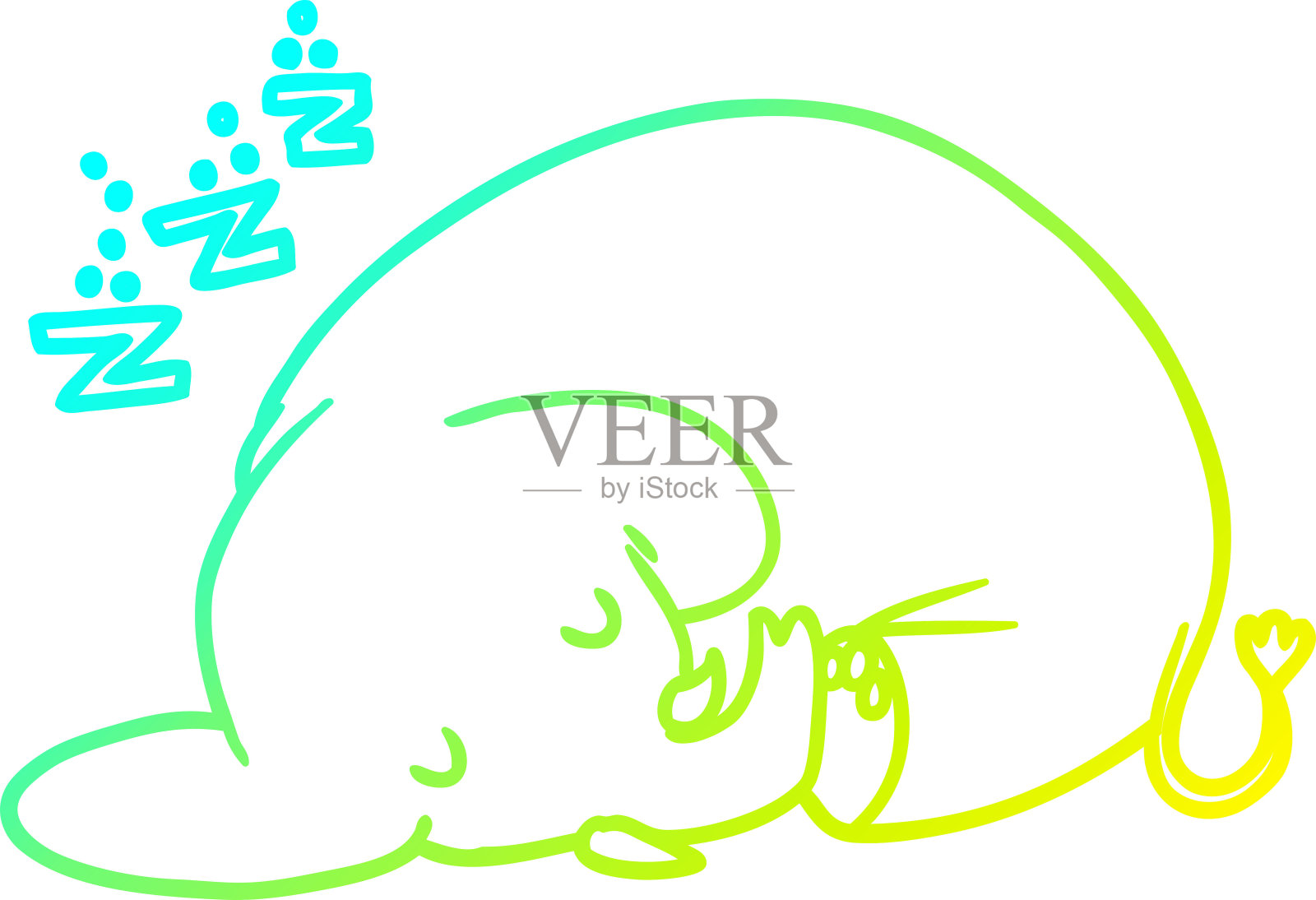 冷梯度线绘制的卡通熟睡的大象插画图片素材