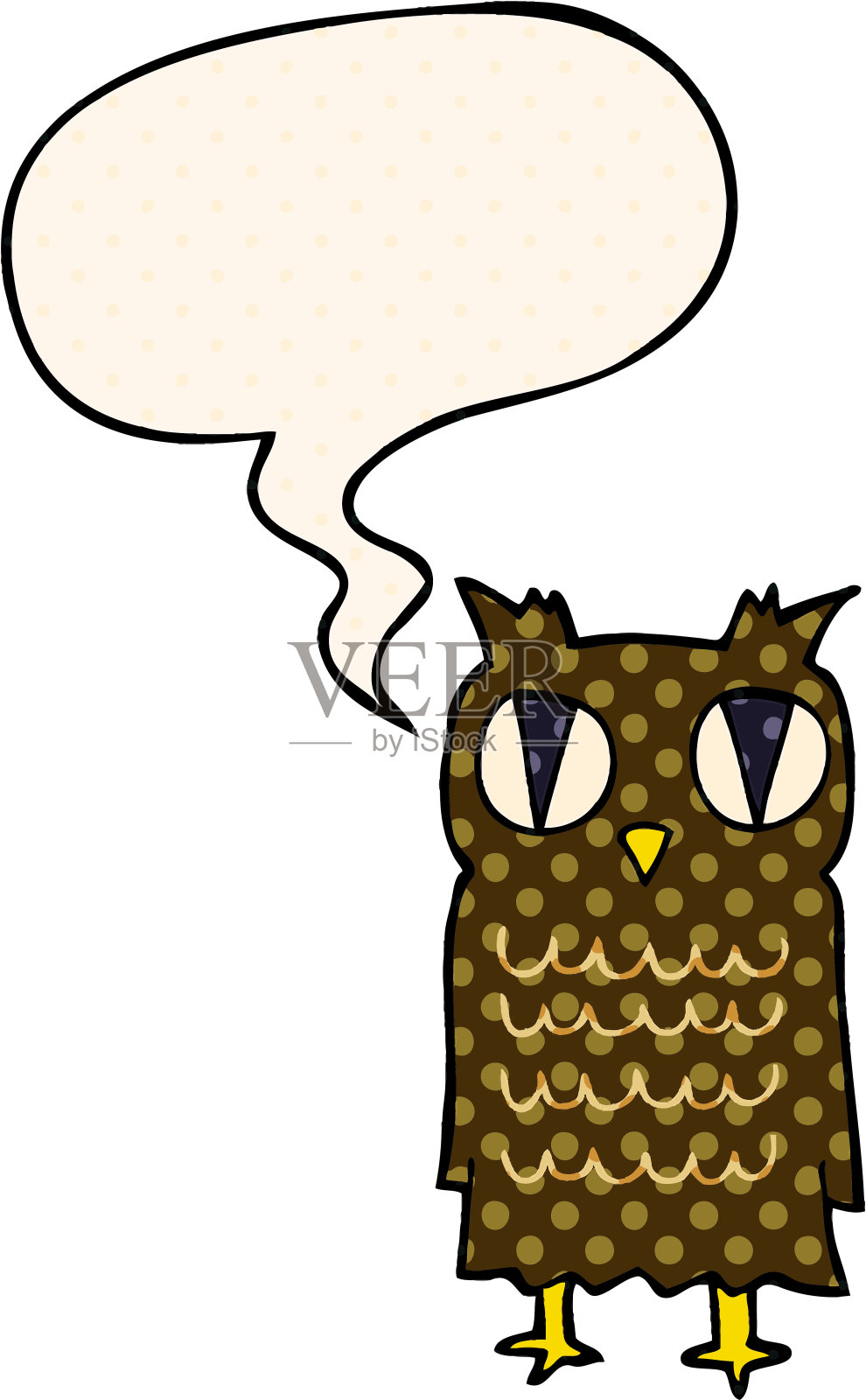 卡通猫头鹰与说话泡沫在漫画书的风格插画图片素材