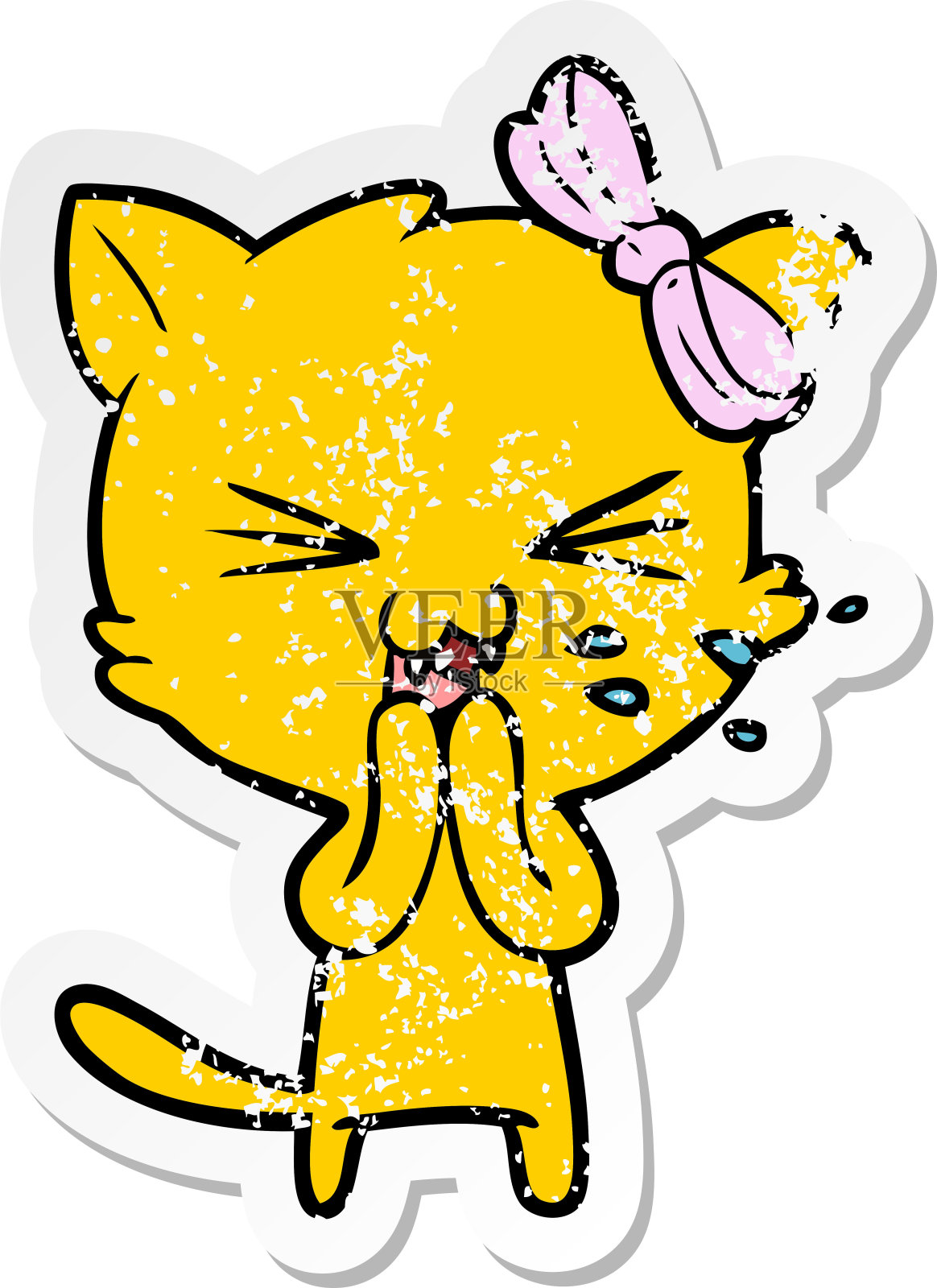 苦恼的卡通猫贴纸插画图片素材