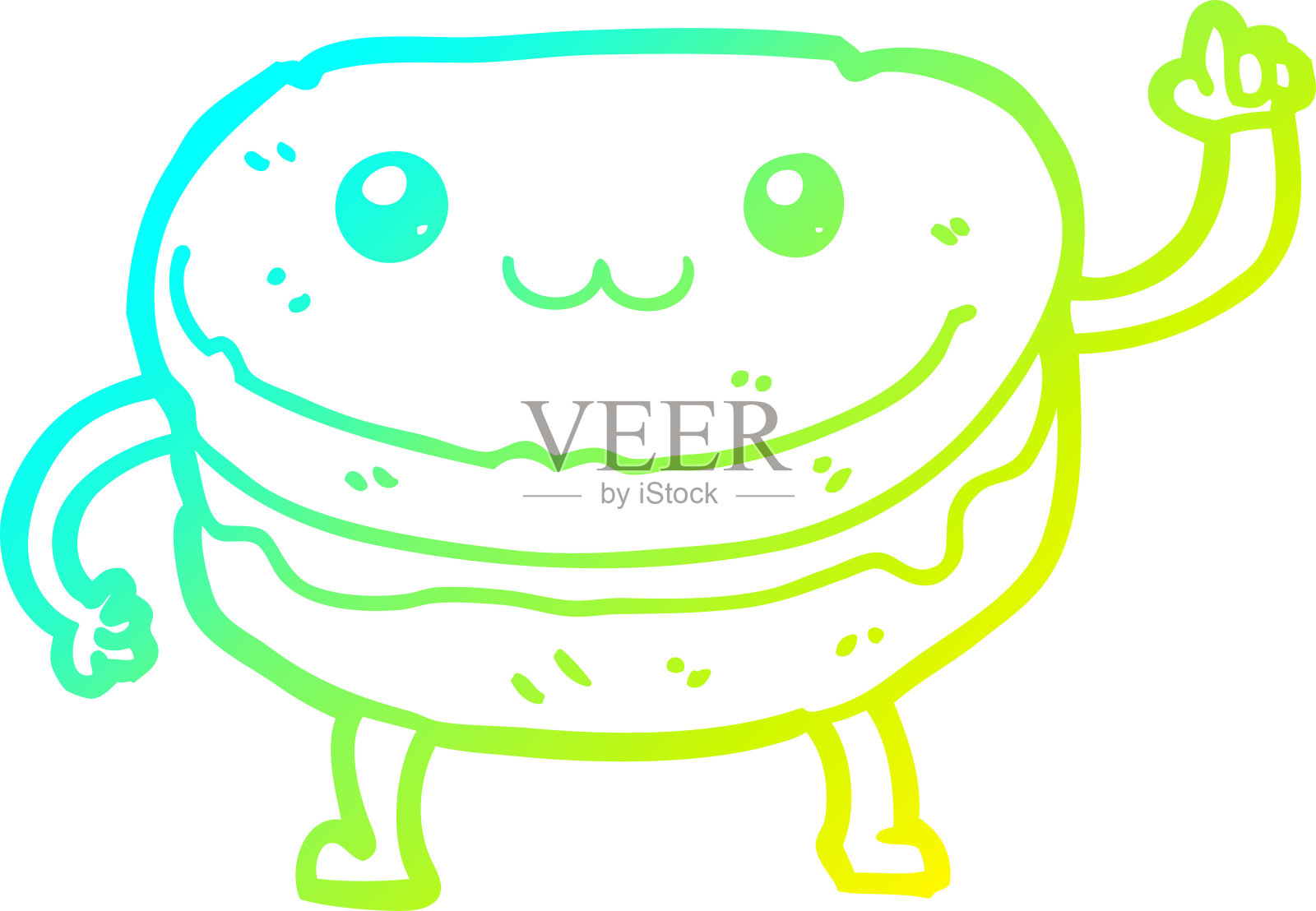 冷梯度线绘制的卡通挥舞蛋糕人物插画图片素材