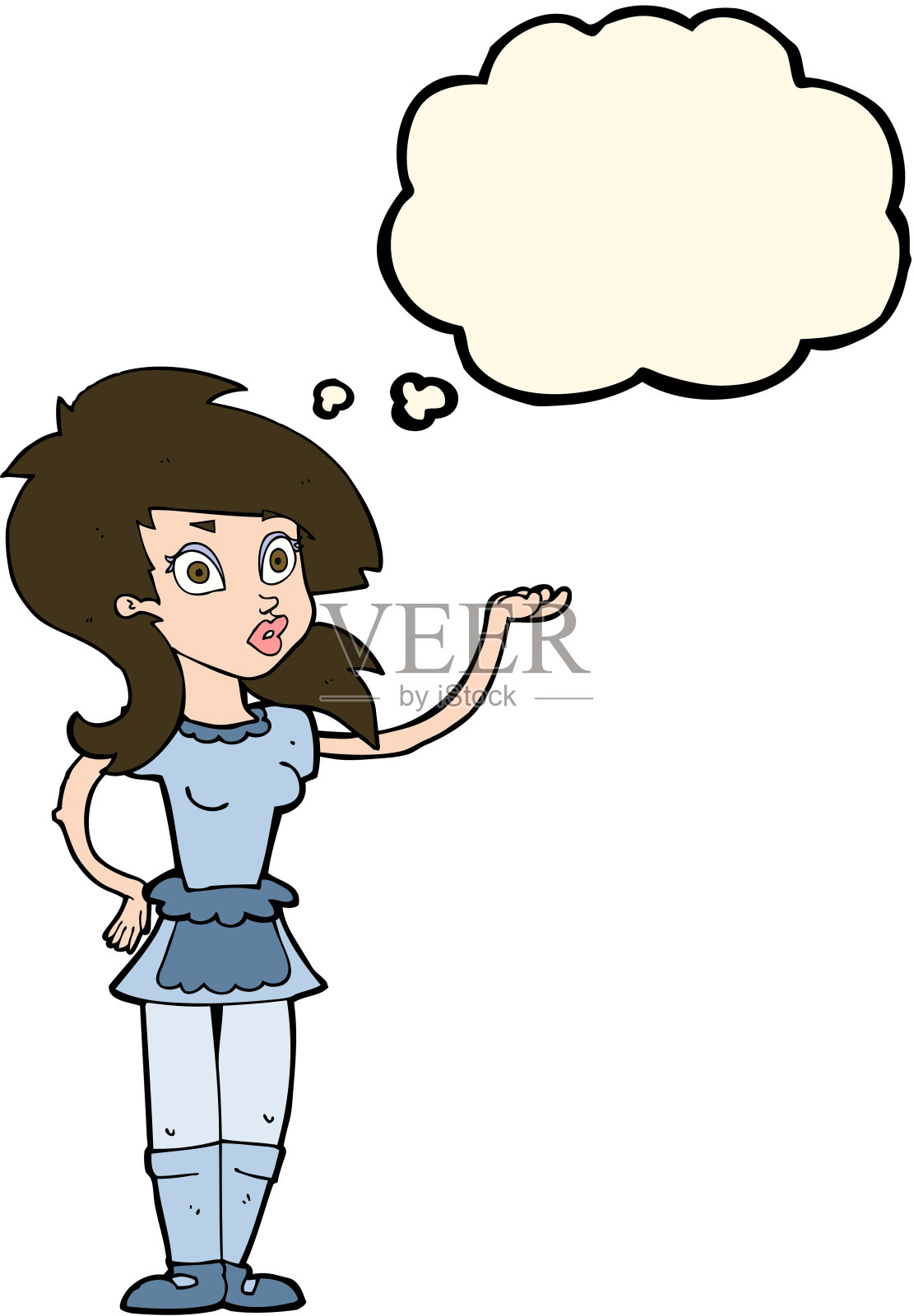 有思想泡泡的卡通美女服务员插画图片素材