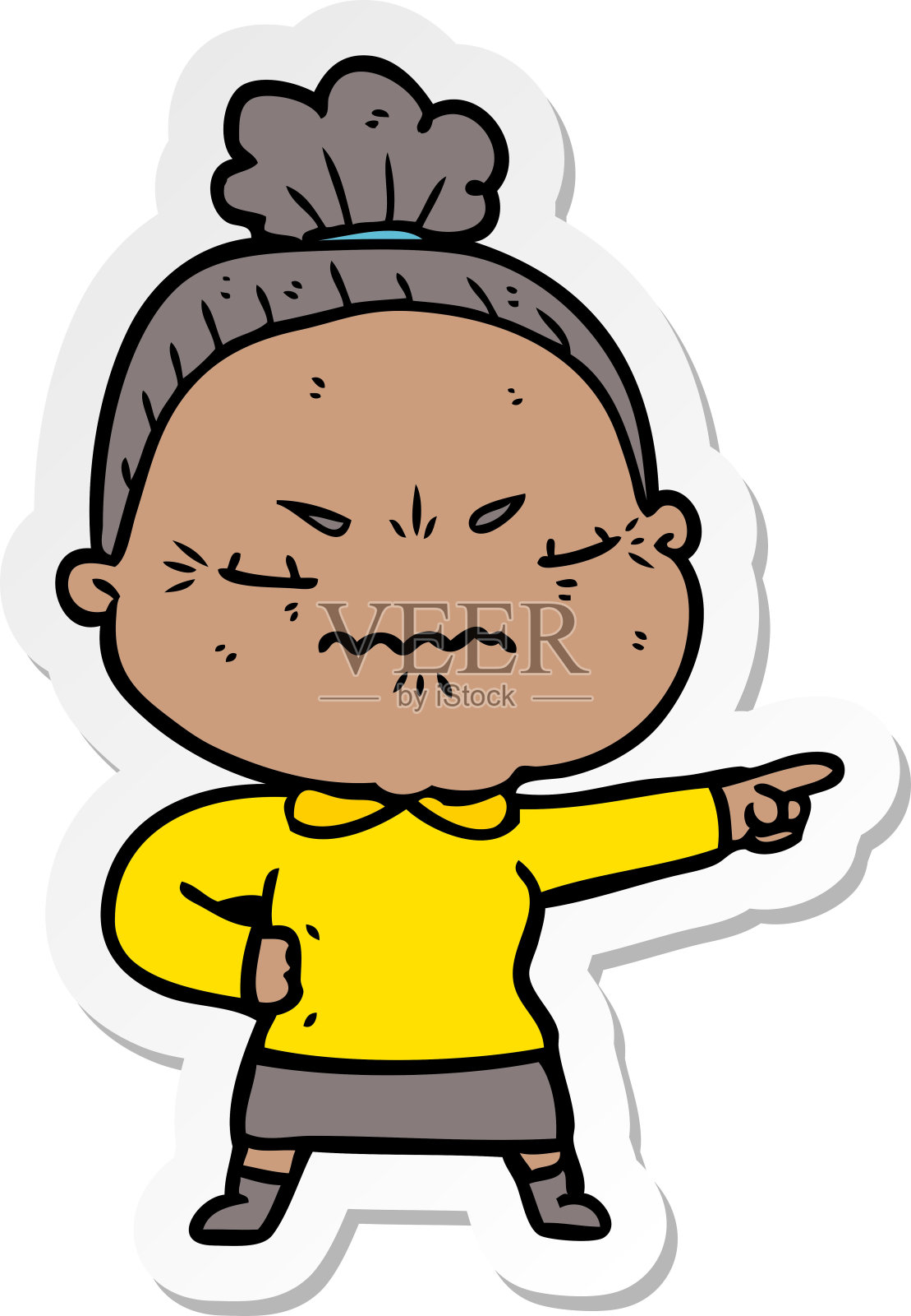 一个卡通贴纸惹恼了老太太插画图片素材