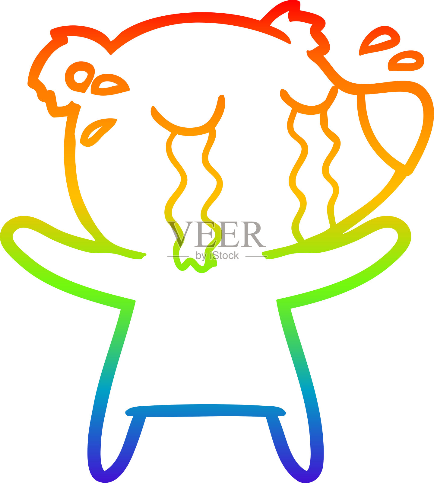 彩虹渐变线绘制的卡通哭泣的北极熊插画图片素材
