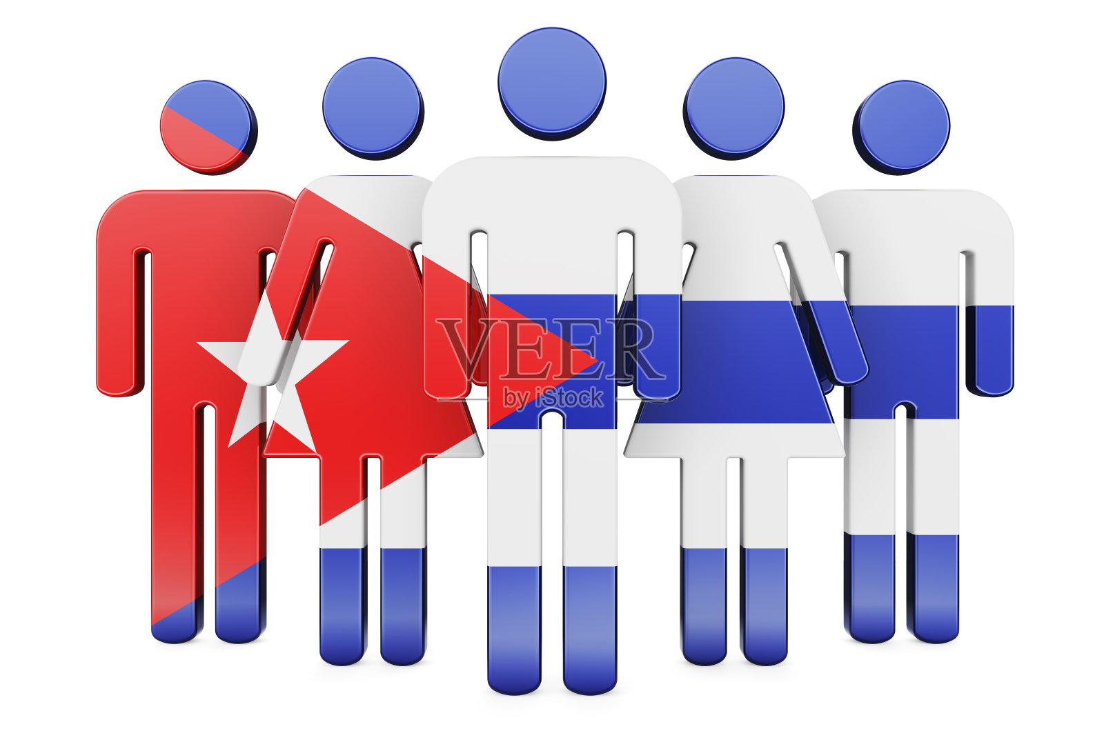 带有古巴国旗的简笔画。古巴的社会团体和公民,3D渲染照片摄影图片