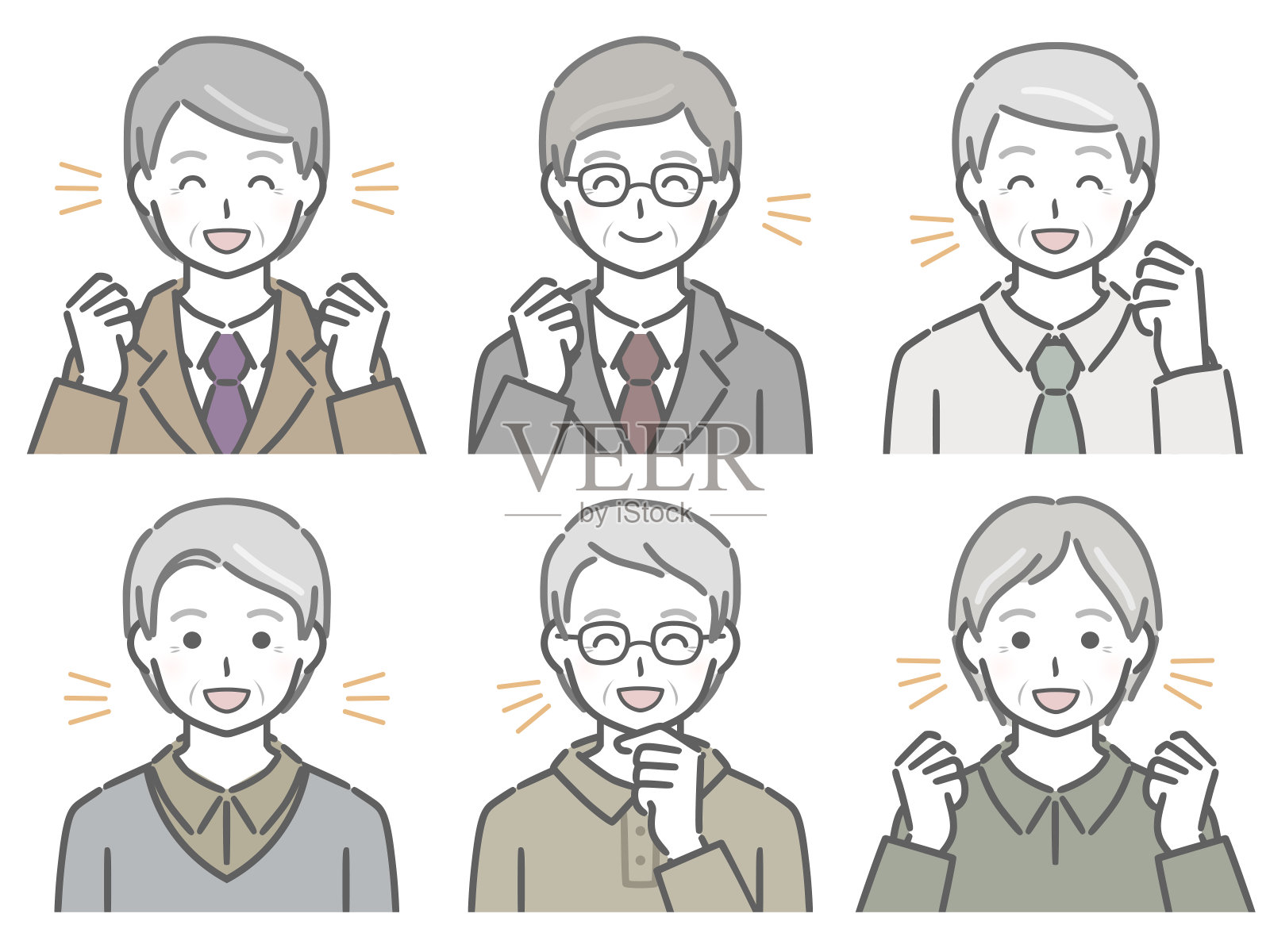 上半身是一组快乐的老人插画图片素材