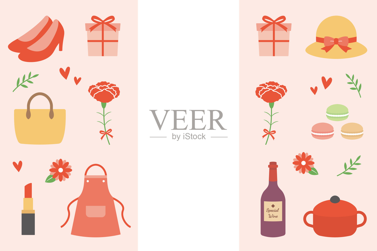 母亲节的背景框架,缩略图和标题标志。康乃馨花装饰,可爱的矢量插图。插画图片素材