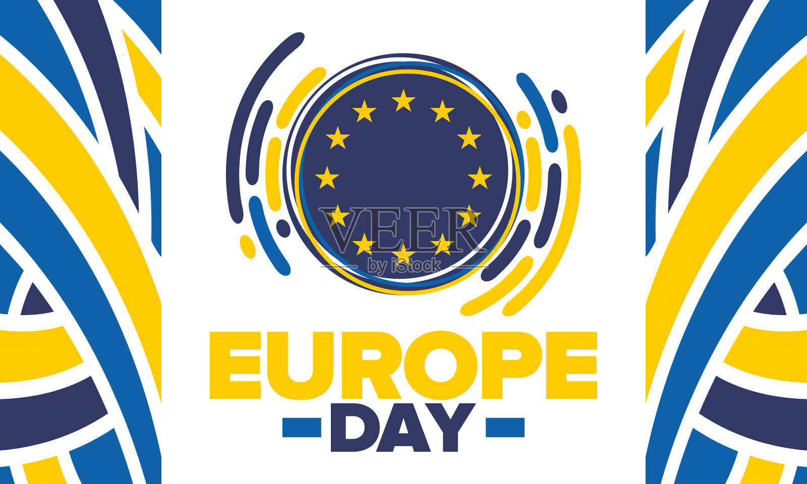 欧洲的一天。每年五月的公众假期。是每年两个纪念日的名称——欧洲理事会的5月5日和欧盟的5月9日。海报、卡片、横幅和背景。矢量图插画图片素材