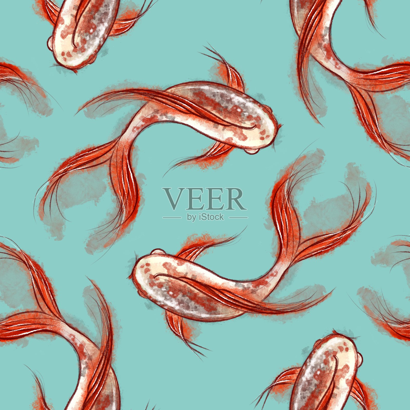 锦鲤无缝花纹照片摄影图片