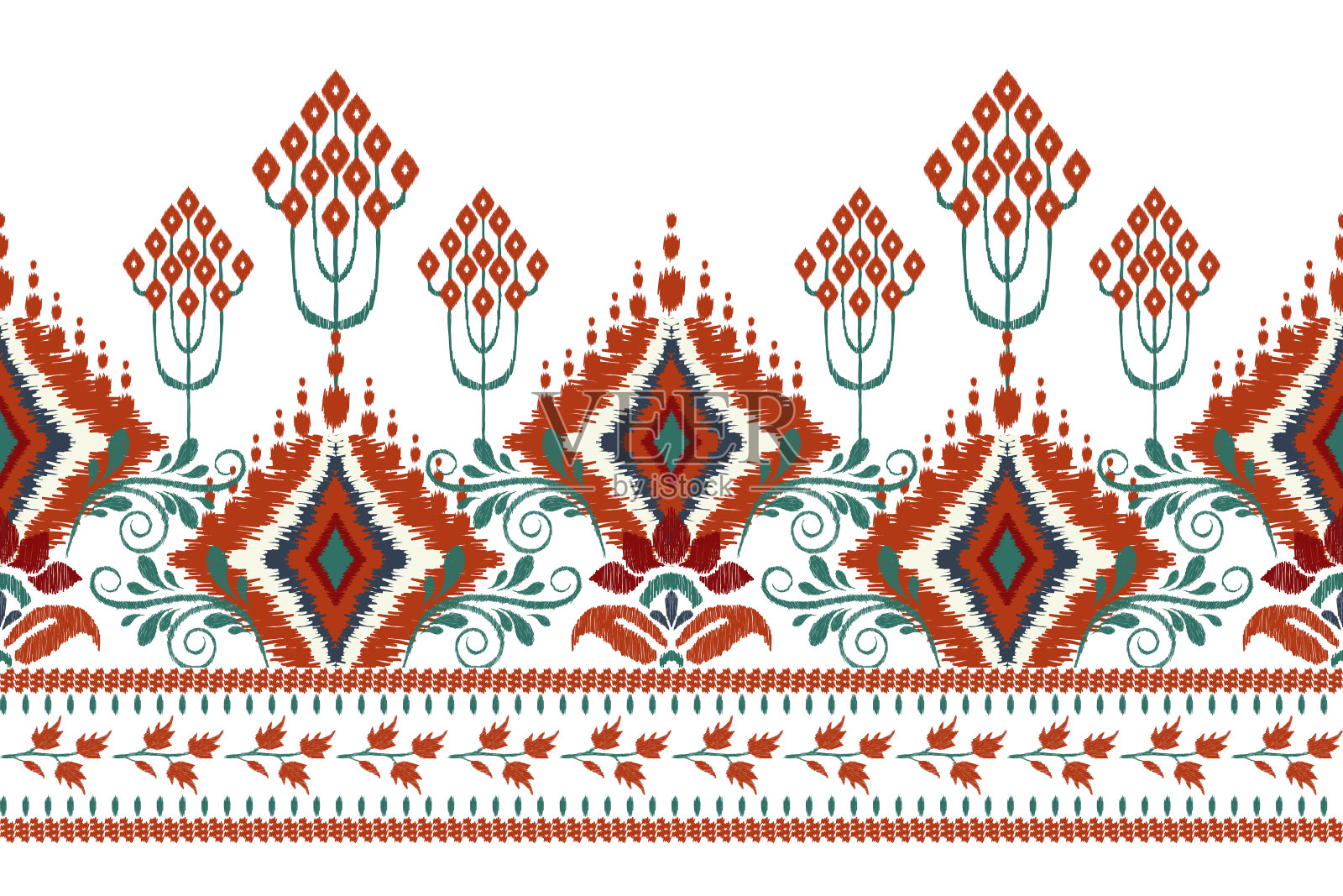 Ikkat花佩斯利刺绣插画图片素材