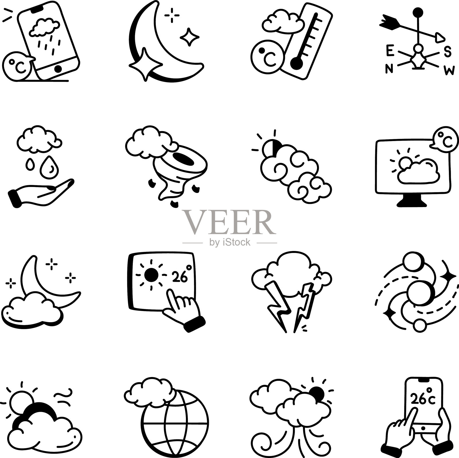 一束涂鸦风格的气象图标图标素材