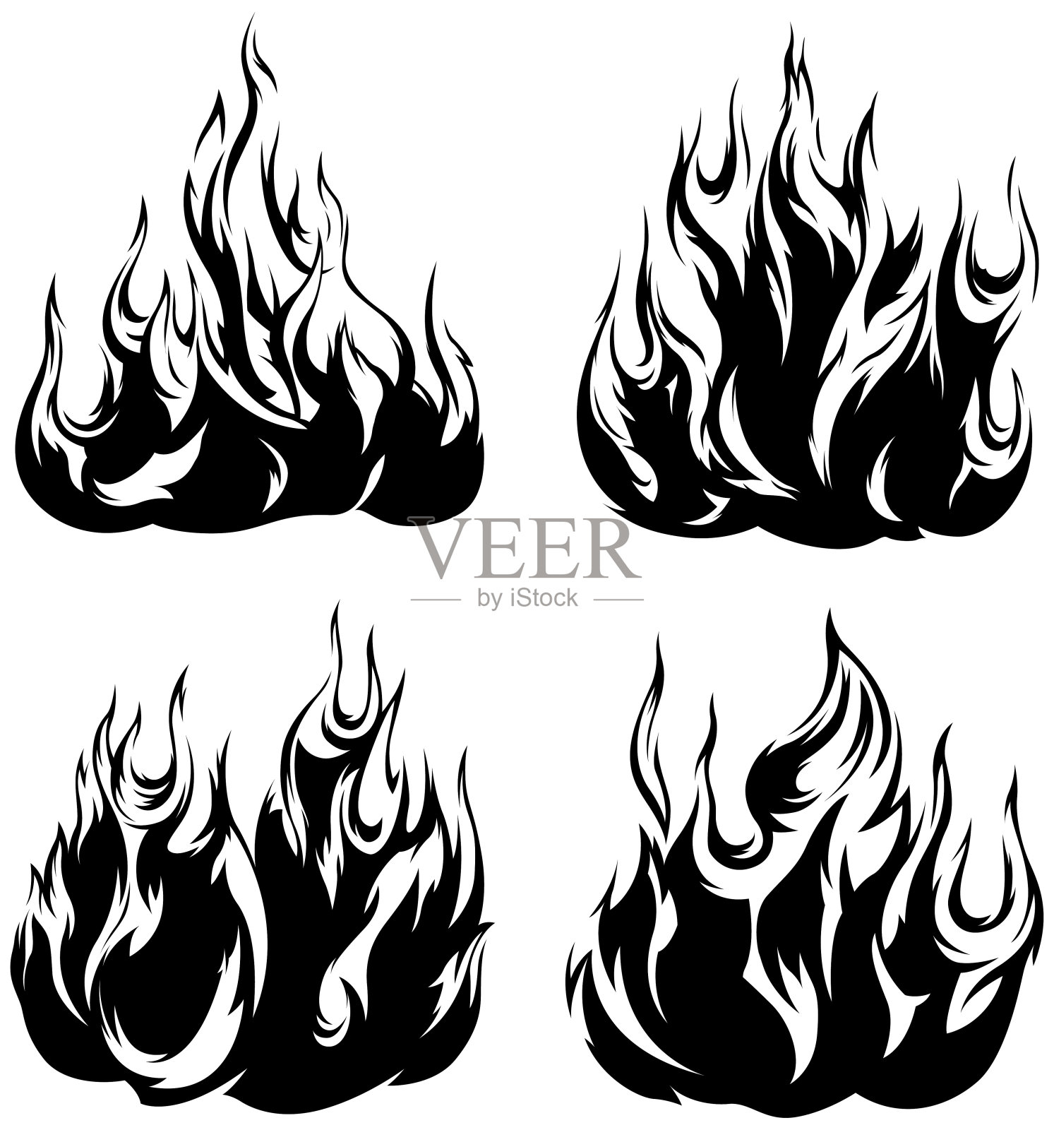 火焰孤立在白色的背景上。部落纹身设计。插画图片素材