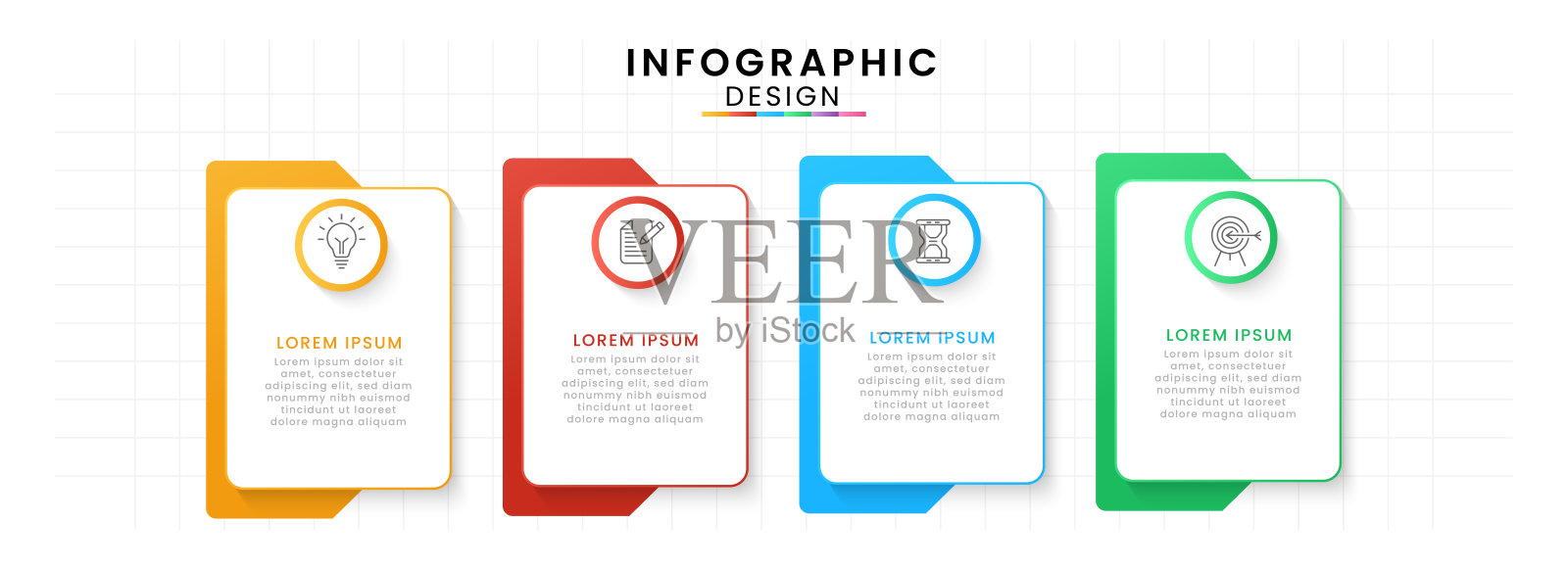 信息图表设计模板现代时间轴,4个选项或步骤的演示和报告插画图片素材