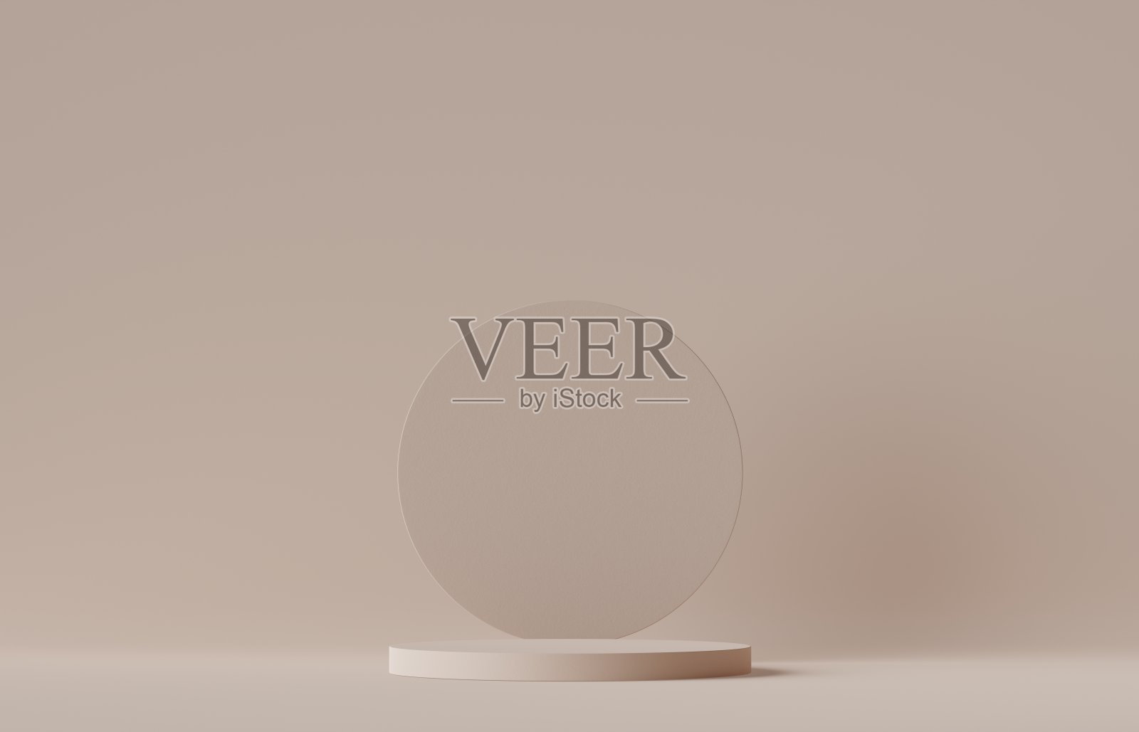 3D米色讲台或舞台和花朵。实物展台产品场景背景。三维讲台舞台图解照片摄影图片