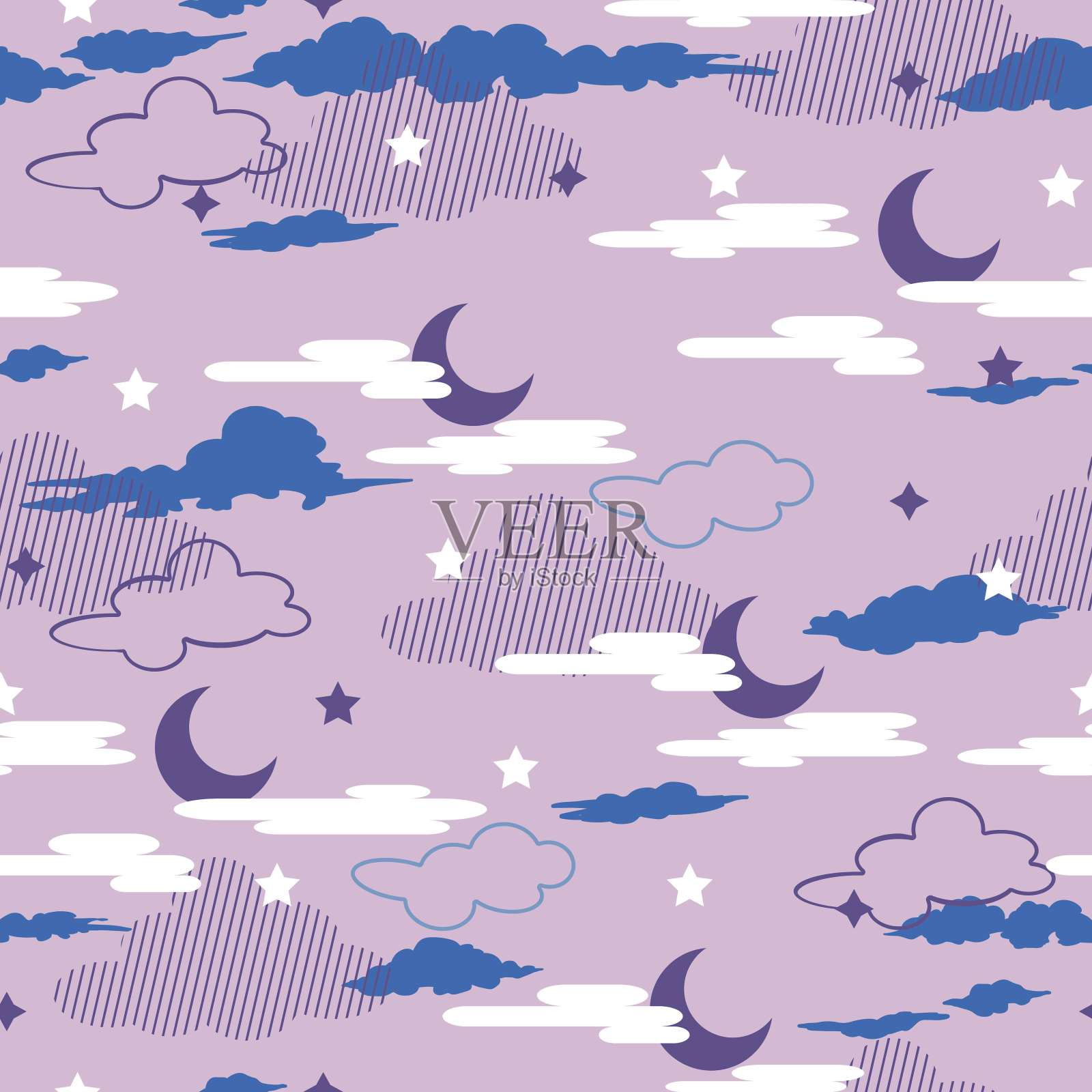 梦幻梦幻夜黄昏矢量图形无缝图案插画图片素材