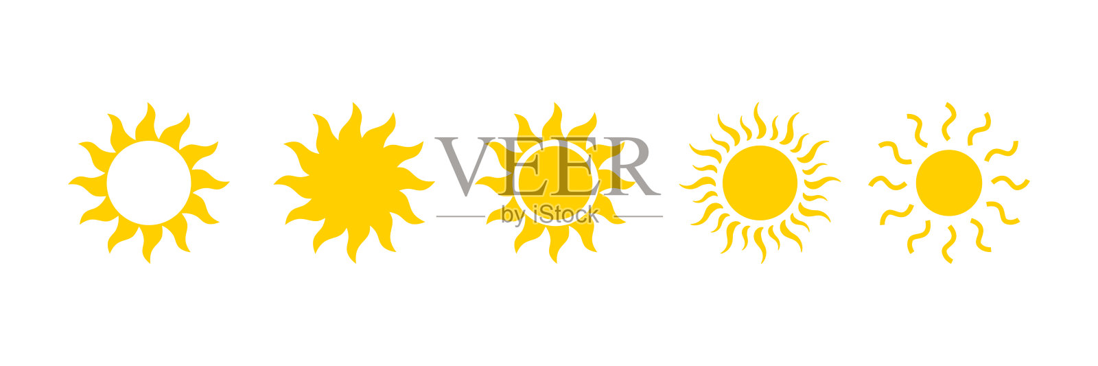 夏日太阳图标。热黄色太阳符号设计。太阳星座元素矢量插图插画图片素材