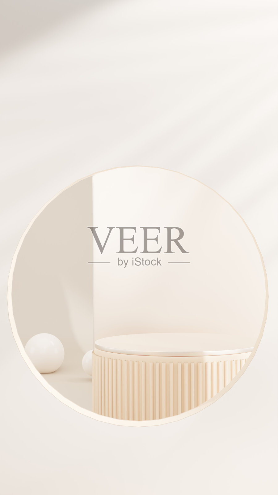 3D效果图产品展示台架与窗帘以棕色为背景。模拟演示。气缸。照片摄影图片