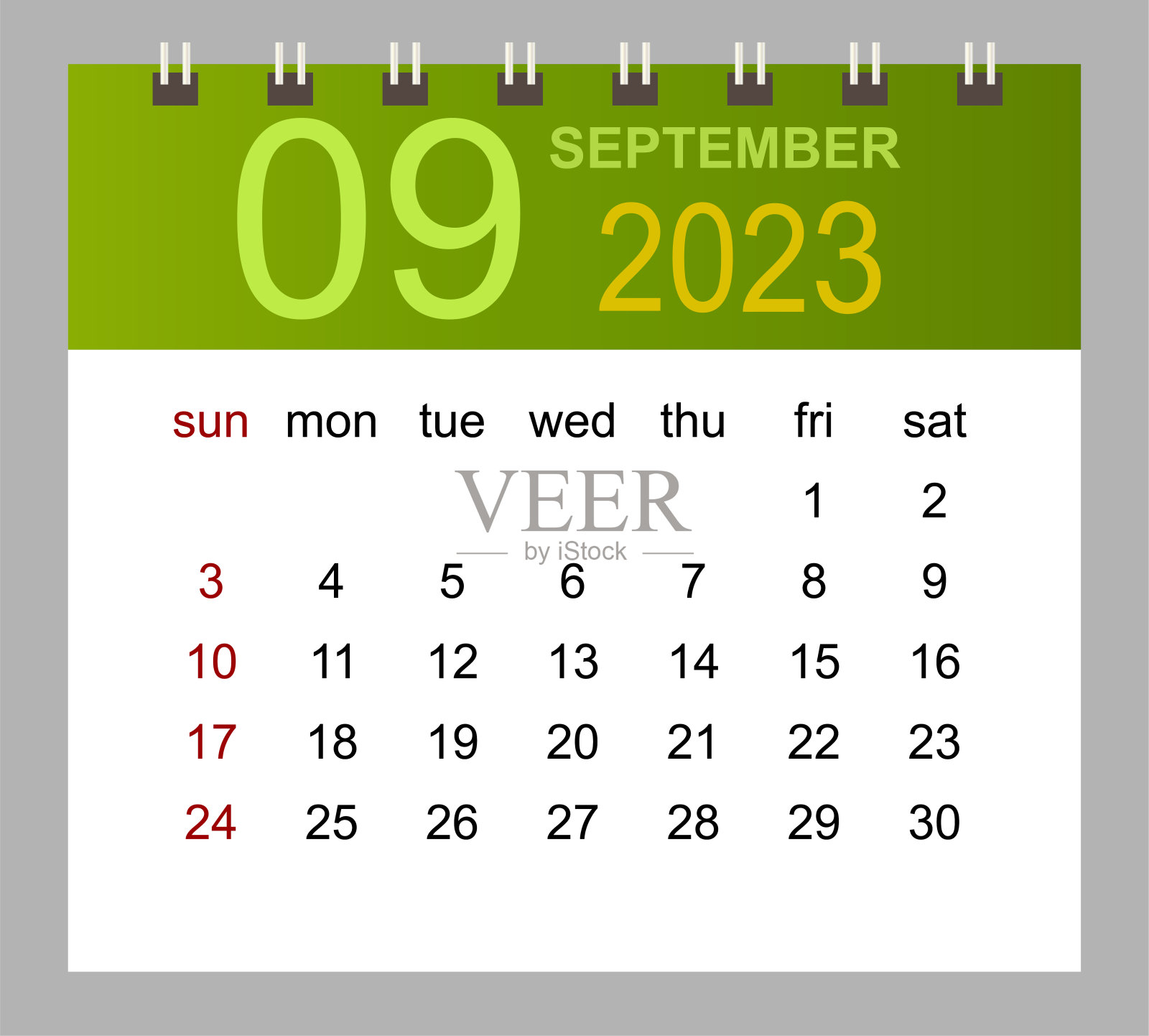 2023年9月。矢量月历模板2023年在模板设计的简单风格。插画图片素材