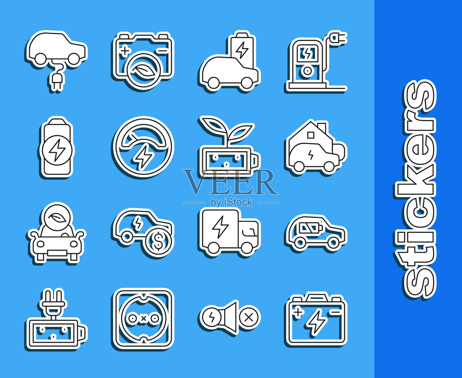 设线路汽车蓄电池电动汽车充电回家图标素材