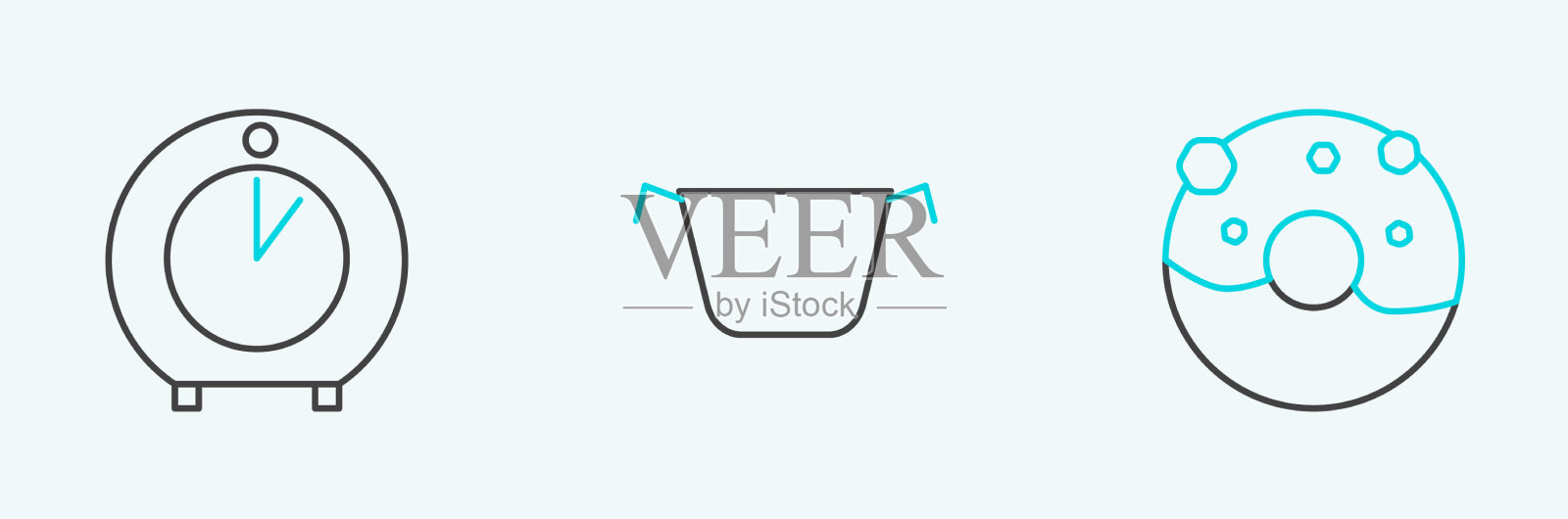 设置线甜甜圈与甜釉厨房定时器和图标素材