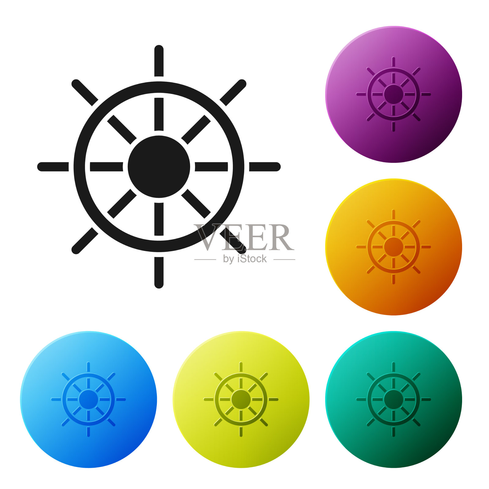 黑色船只的方向盘图标孤立在白色上图标素材