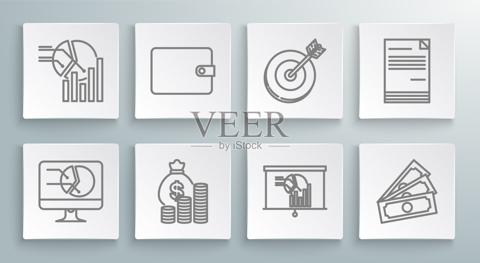 设置在线电脑显示器与图表钱包图标素材