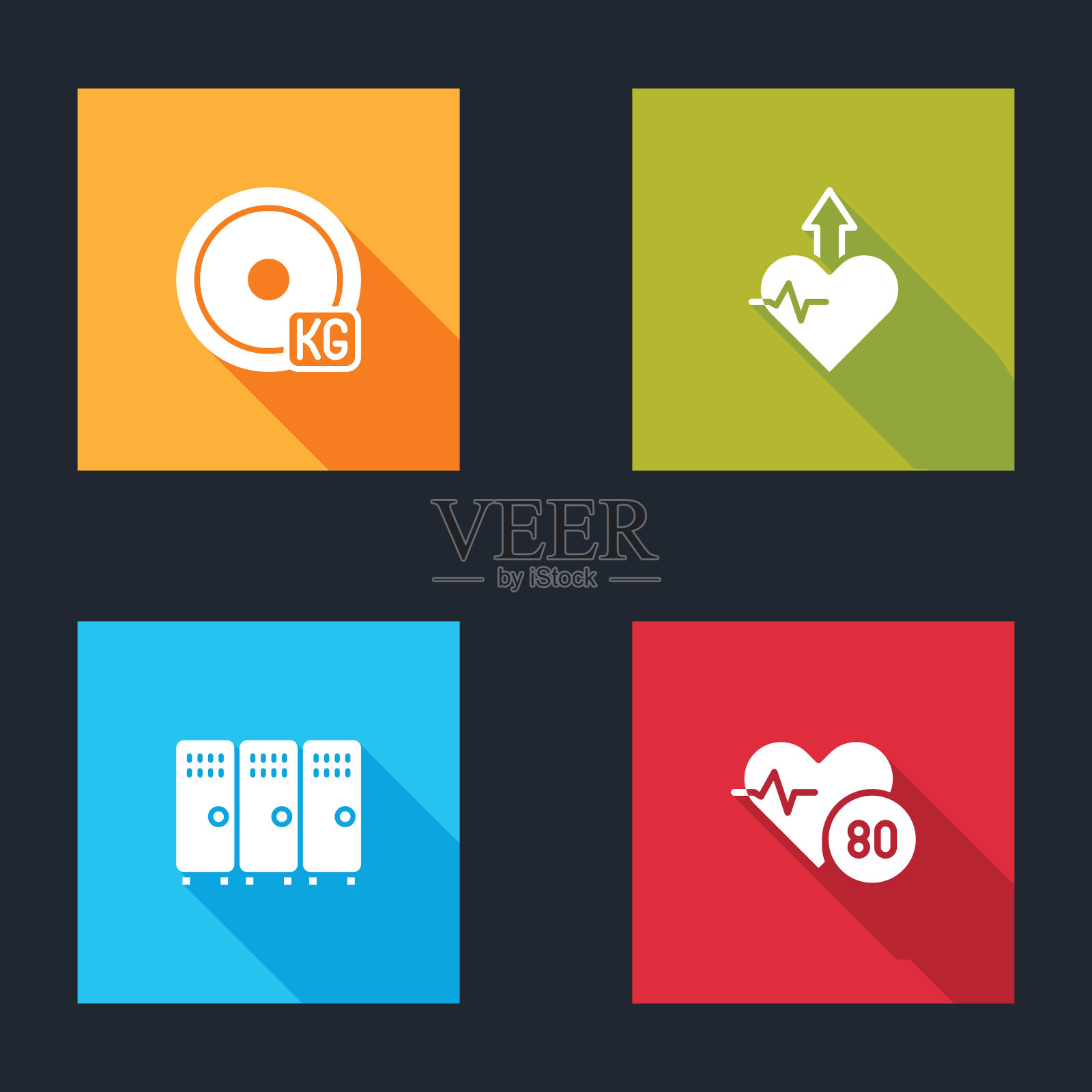 设置重量板,心跳增加,更衣室或更衣室和费率图标。向量图标素材