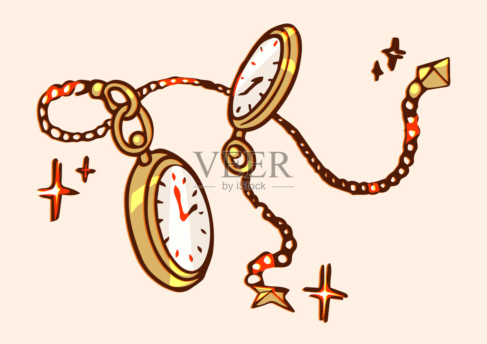 卡通古董表。手绘矢量插画图片素材