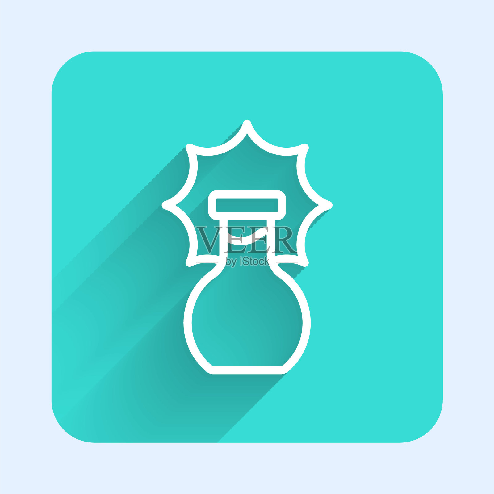 化学实验中,爆炸图标在烧瓶中被隔离,背景有长长的阴影。试管中的化学爆炸。绿色方形按钮。向量插画图片素材