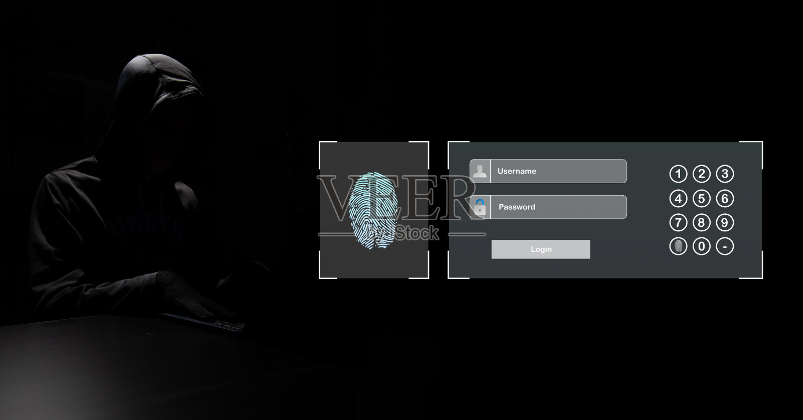 匿名黑客没有面部输入电脑笔记本电脑。黑客网络安全,网络犯罪,网络攻击的概念照片摄影图片