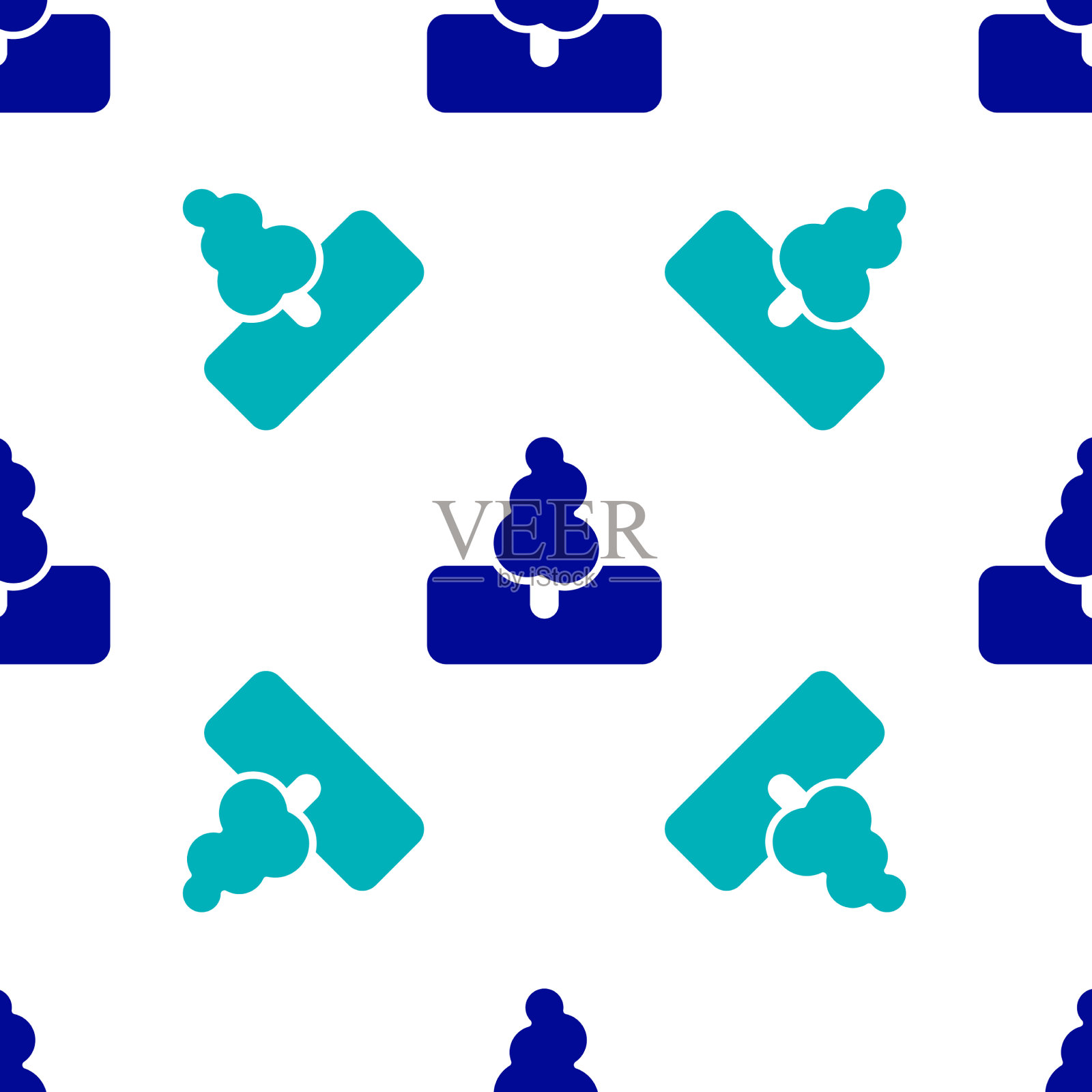 蓝色树图标隔离无缝图案上的白色图标素材