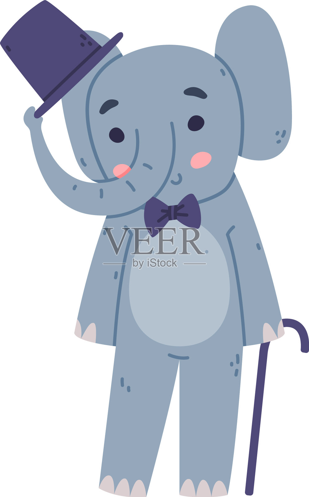 有趣的大象,有大的耳翼和鼻子设计元素图片