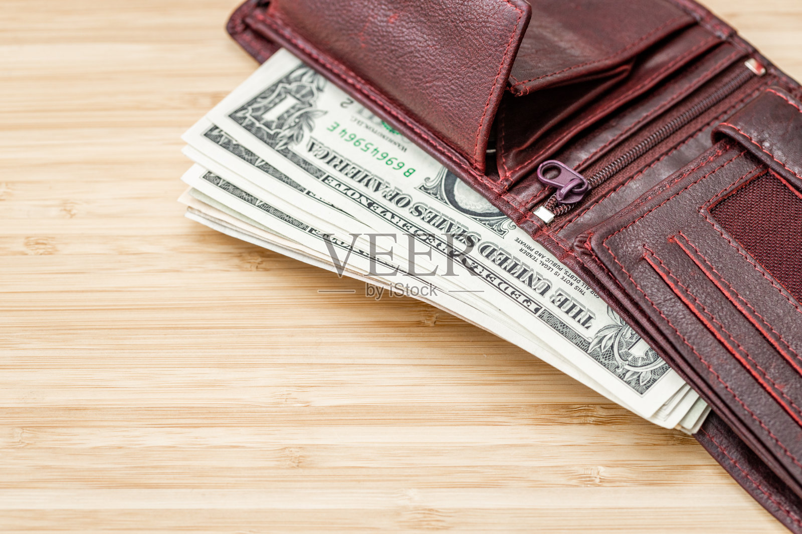 钱包里的钱,美国一元钞票,复印空间,金融概念照片摄影图片