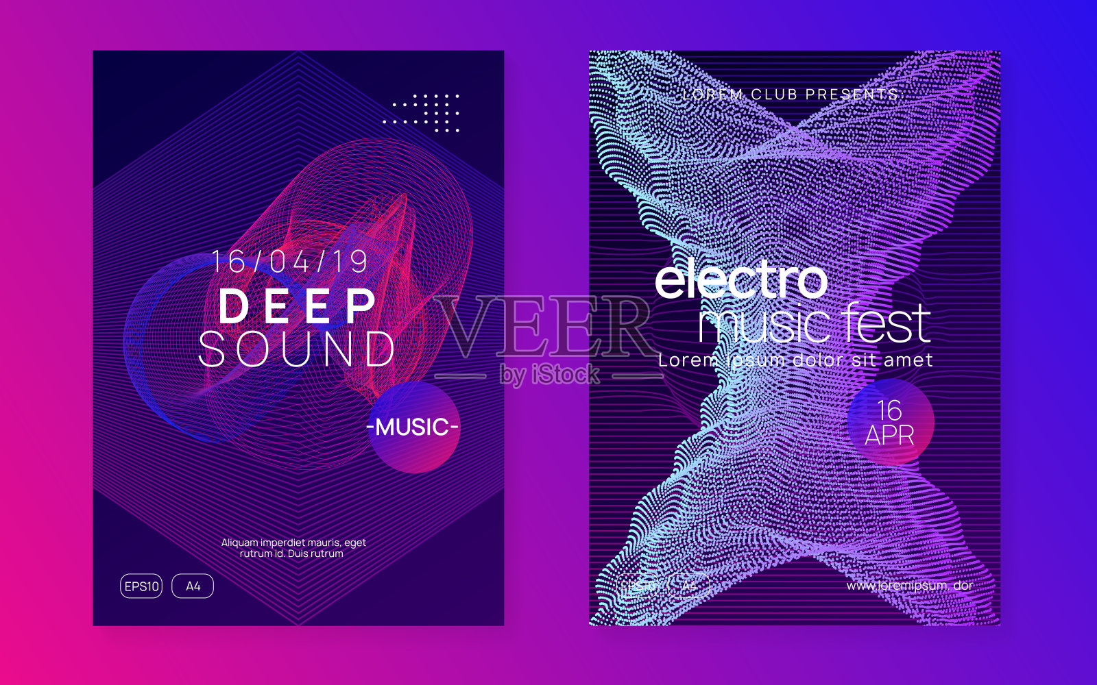 电子事件霓虹灯传单。迷幻舞曲。电子声音。俱乐部聚会海报。电子dj派对。插画图片素材