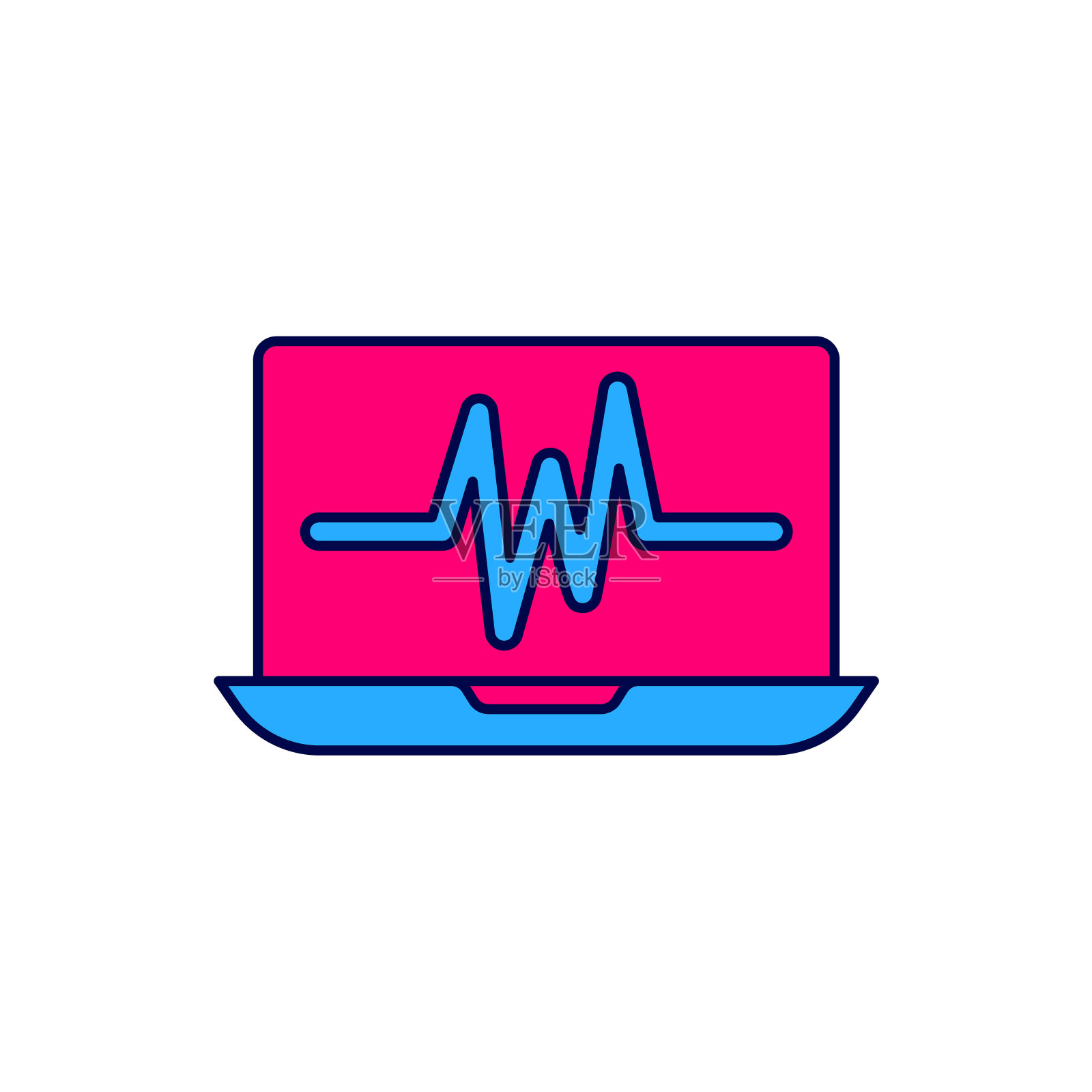 填充轮廓笔记本电脑与心电图图标隔离在白色背景。监控图标。手写的心电监护仪。向量图标素材