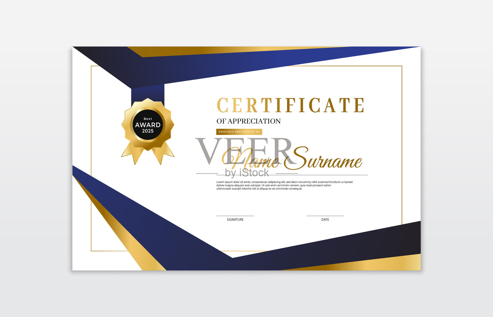 蓝色和金色证书边框模板。对于欣赏,商业和教育需要插画图片素材