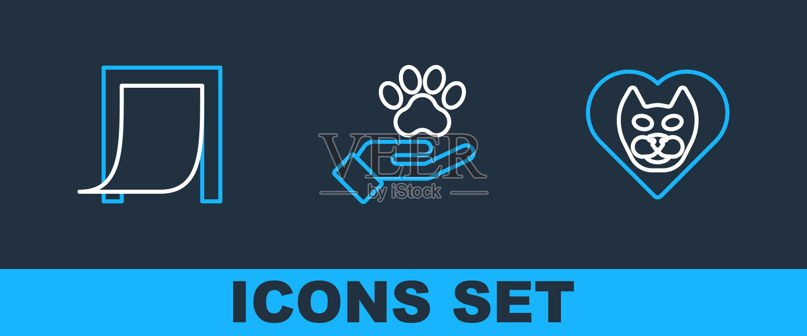 设置线心与猫,门为宠物和手动物足迹图标。向量图标素材