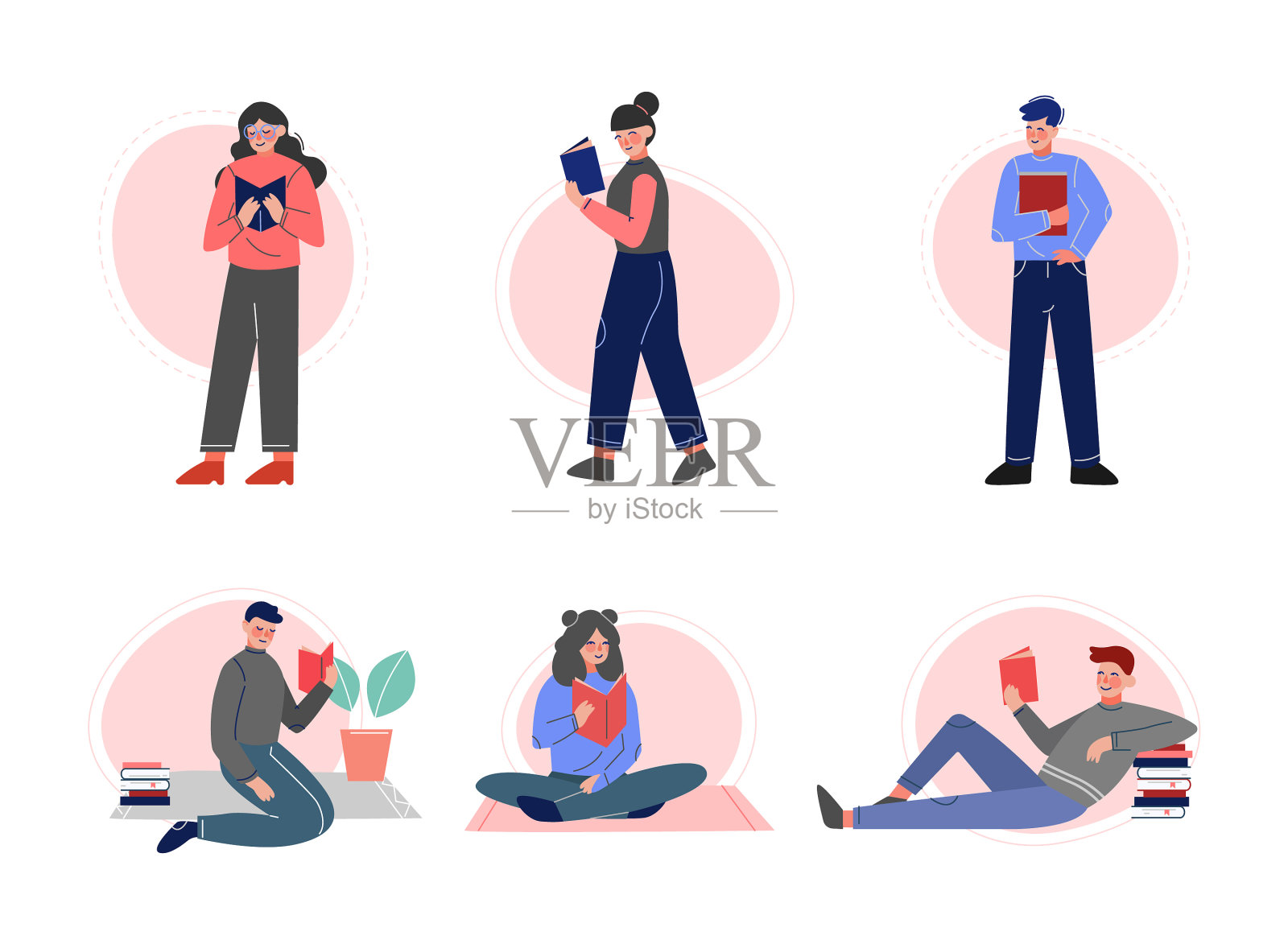 人们坐着看书看书插画图片素材