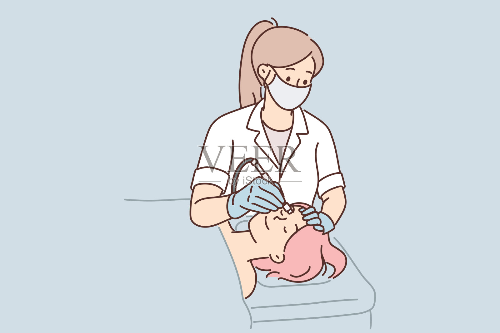 女美容师进行微磨皮或机械脱皮和钻石抛光插画图片素材