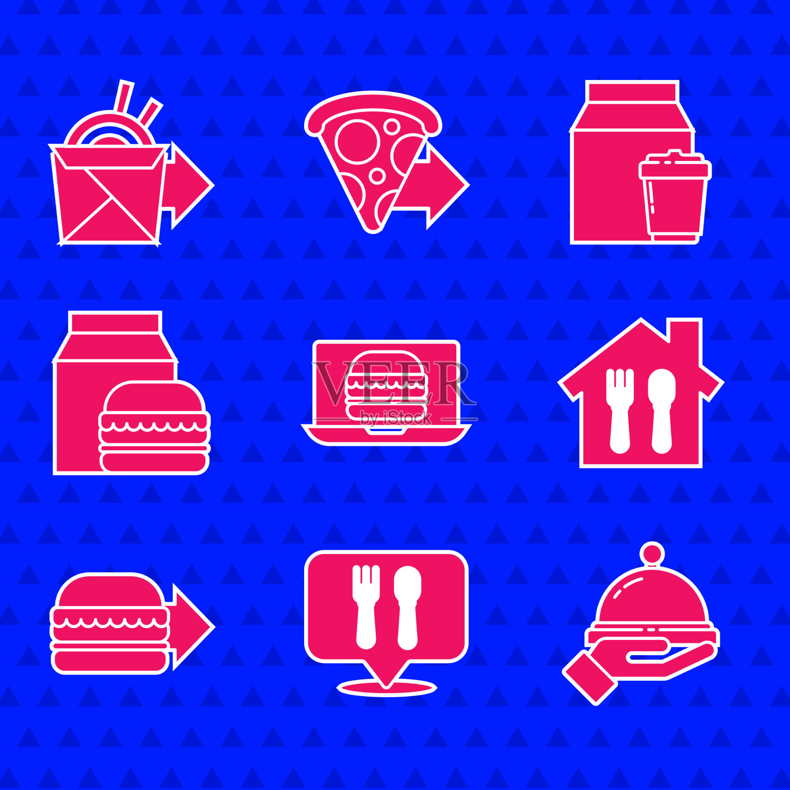 设置在线订购汉堡外卖咖啡馆和图标素材