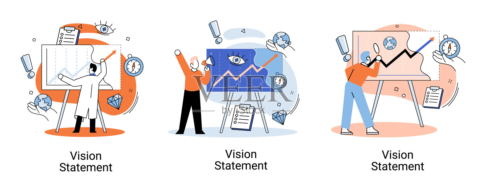 愿景陈述,描述主要经营理念,经营形式,优于竞争对手的优势插画图片素材