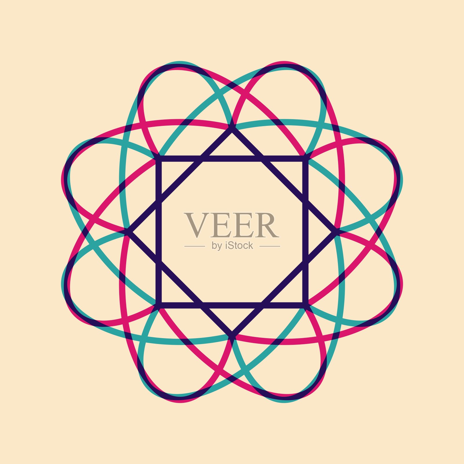 几何物体与riso印花效果。向量。用于织物、纺织品、服装、包装纸、墙纸、海报的图形元素。图形元素。适合您自己的装饰或设计插画图片素材