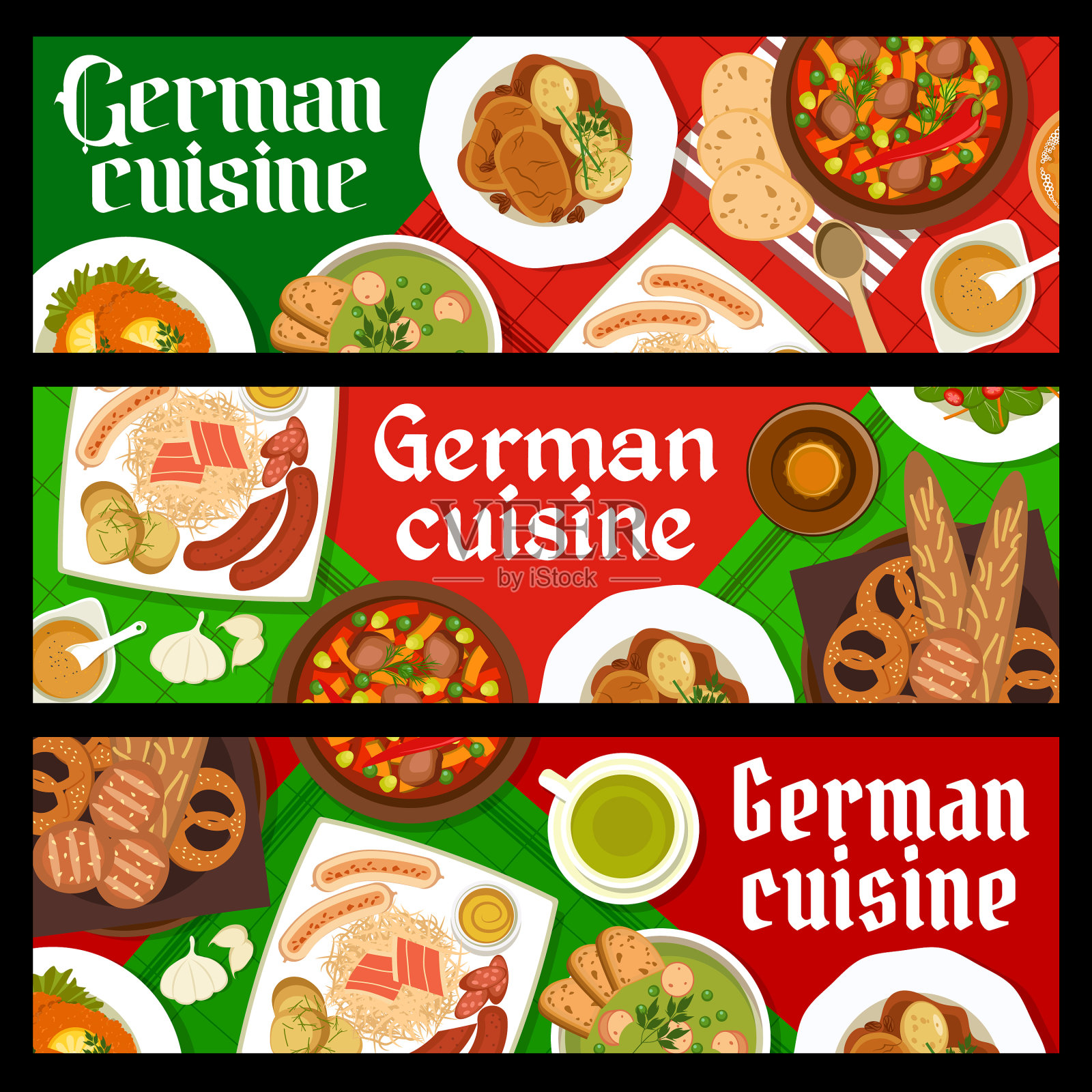 德国菜横幅上有炸肉排插画图片素材