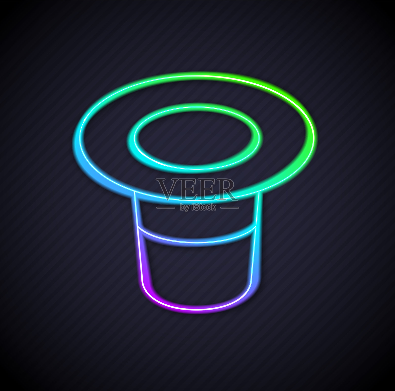 发光的霓虹线魔术帽图标孤立的黑色插画图片素材