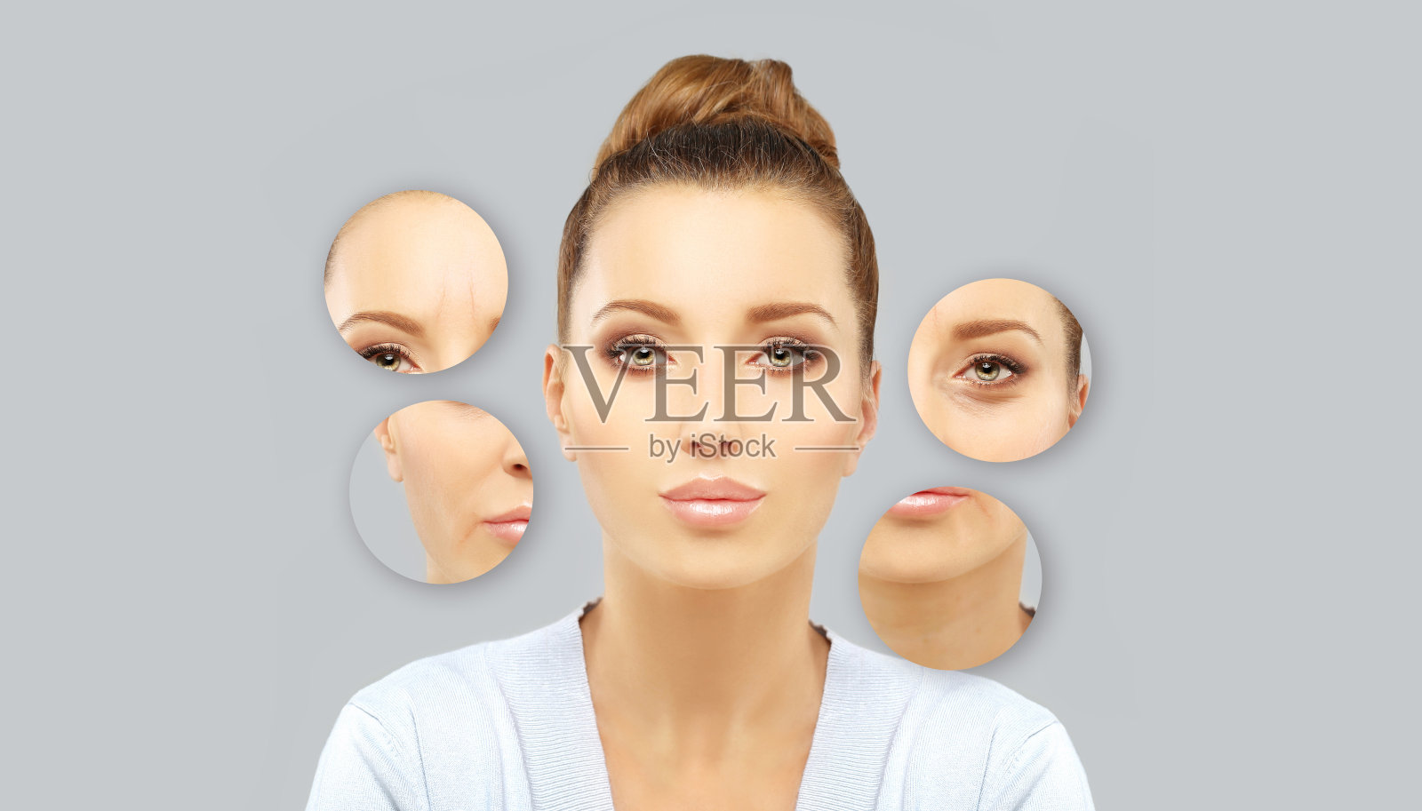 老化。成熟的女人,年轻的女人。有皮肤问题的脸。展示前后的照片照片摄影图片