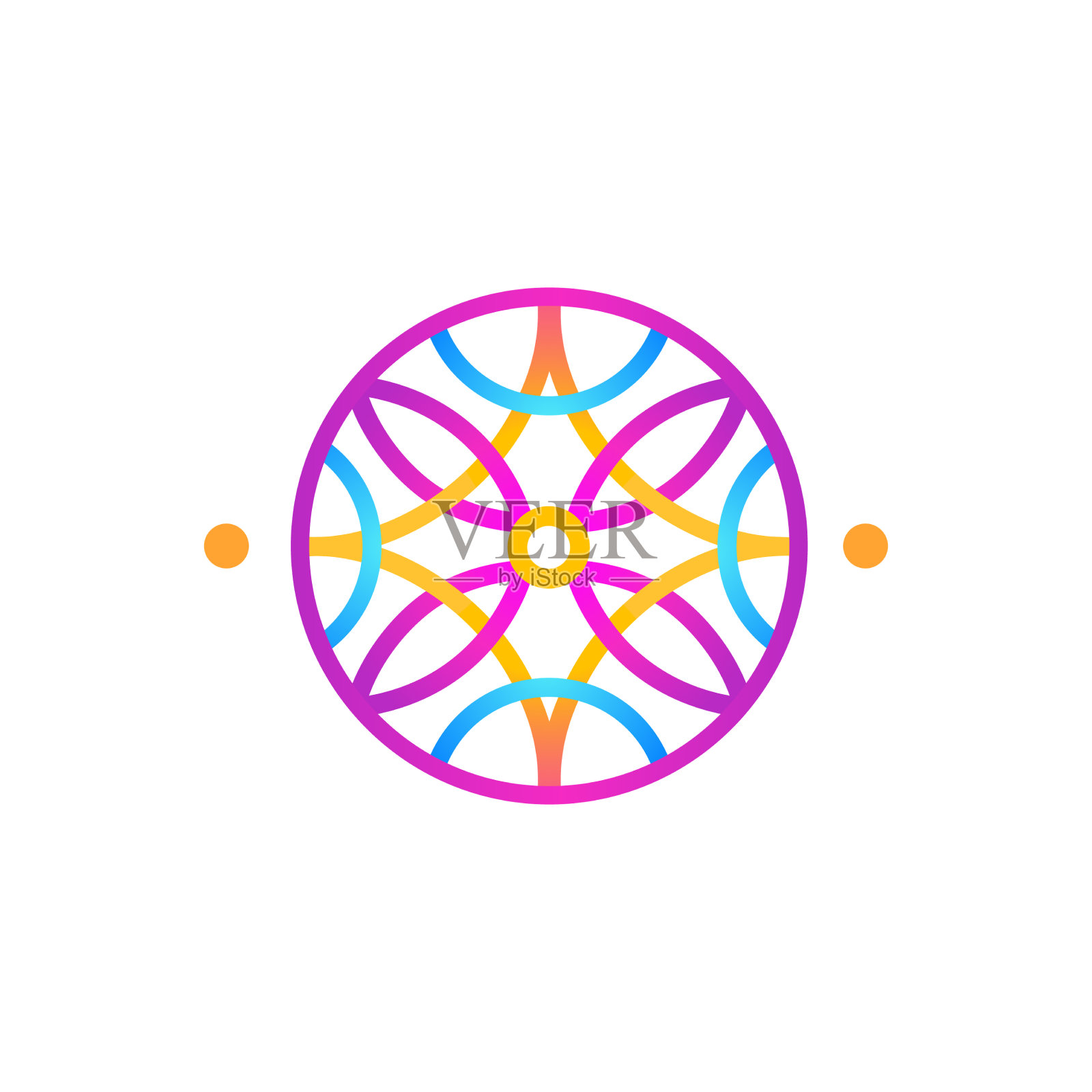 几何酸性霓虹色曼陀罗东方风格插画图片素材