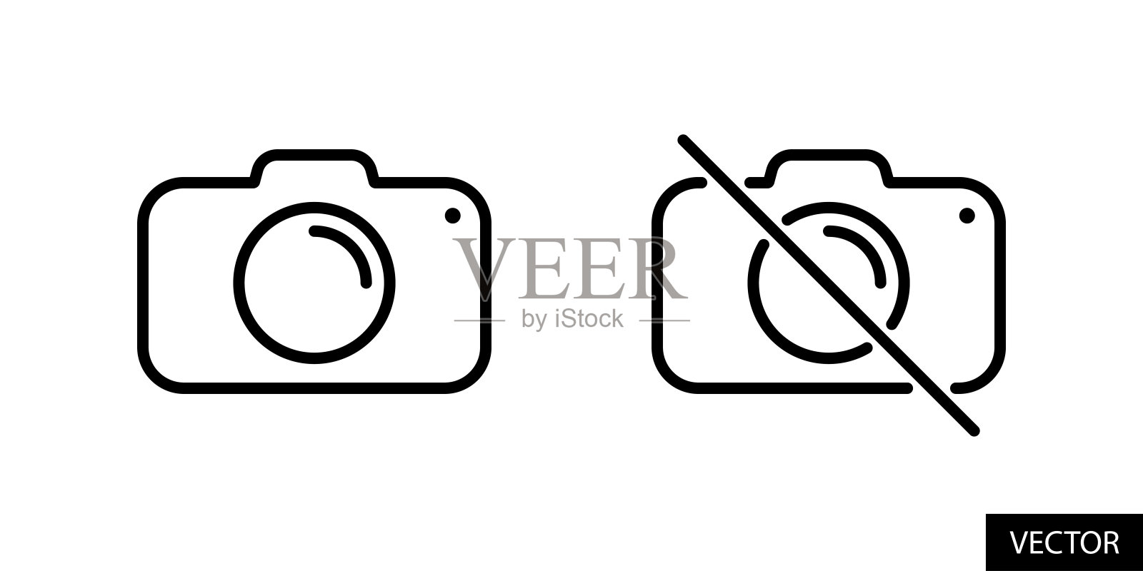 相机和相机斜线,相机不允许,没有摄影概念矢量图标在线条风格设计孤立在白色背景上。可编辑的中风。图标素材