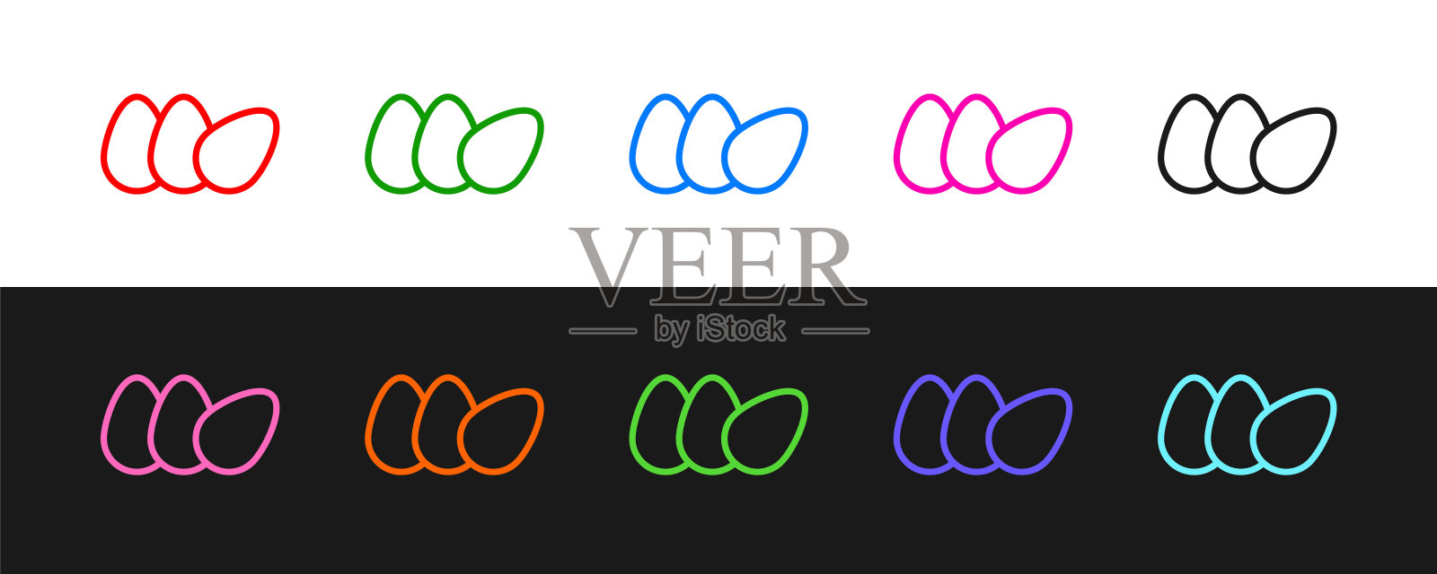 设置线鸡蛋图标孤立的黑色和白色的背景。向量图标素材