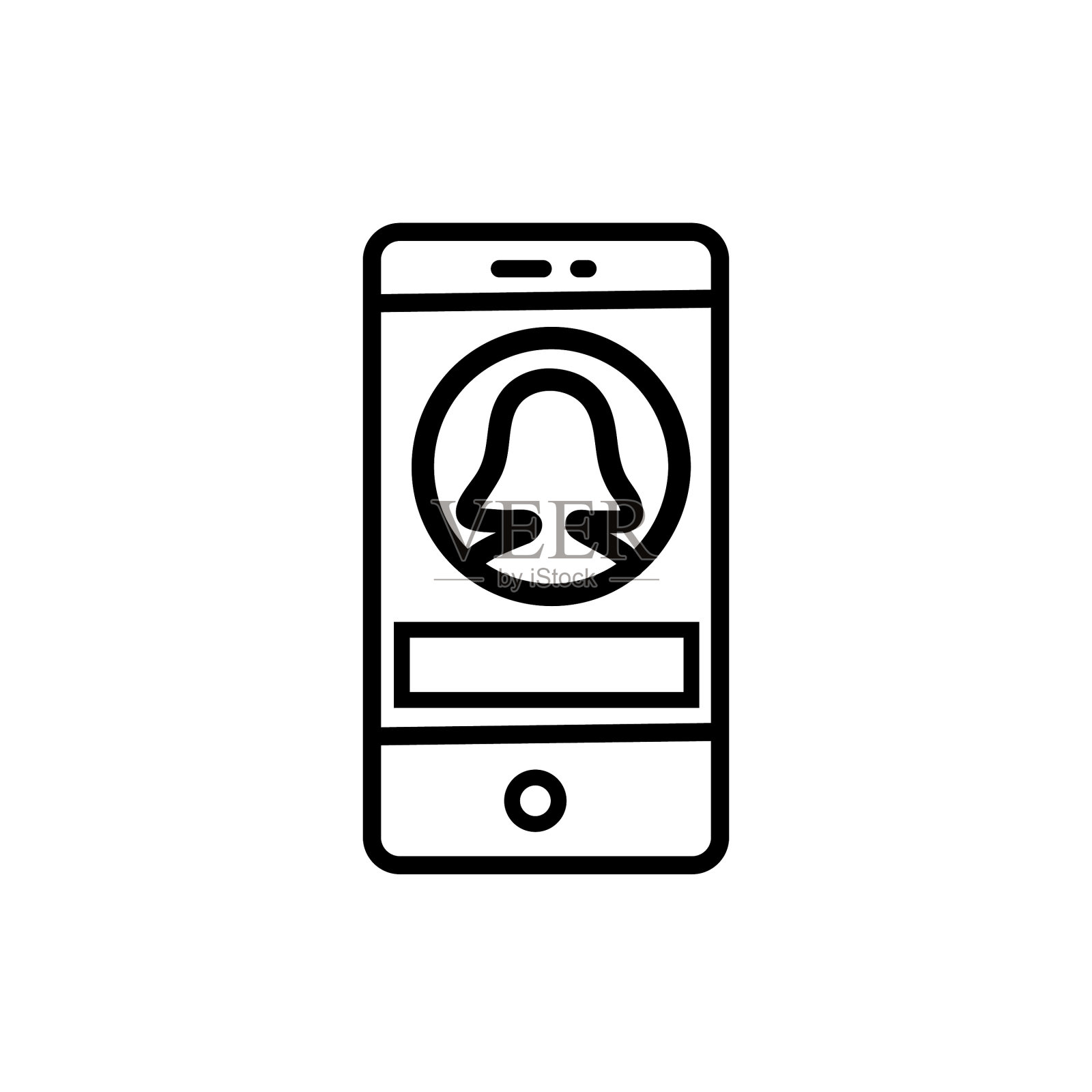 个人资料在智能手机图标,轮廓风格,孤立的白色背景。插画图片素材