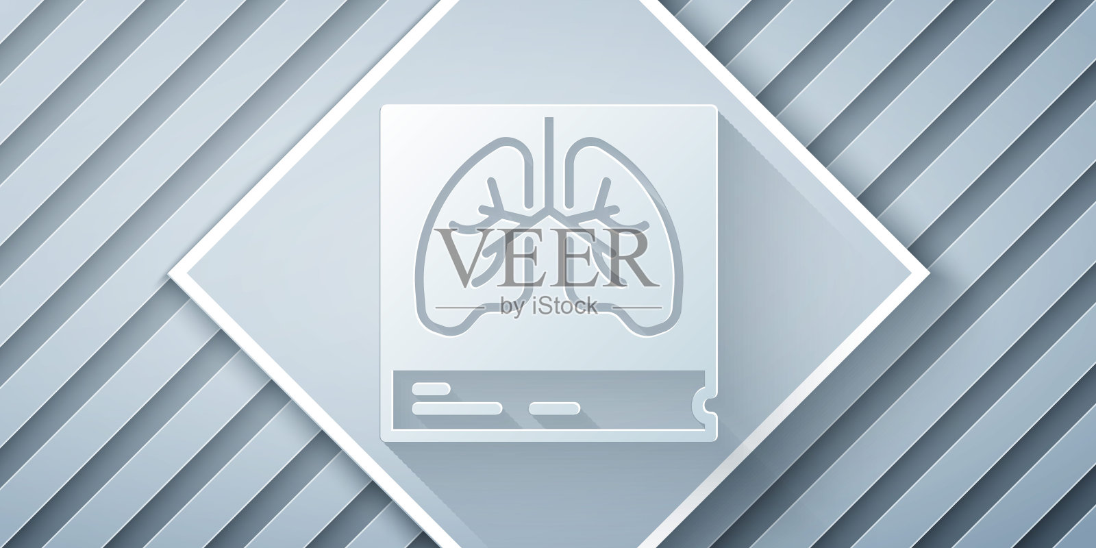 剪纸肺x射线诊断图标孤立的灰色背景。肺的快照。纸艺风格。向量插画图片素材